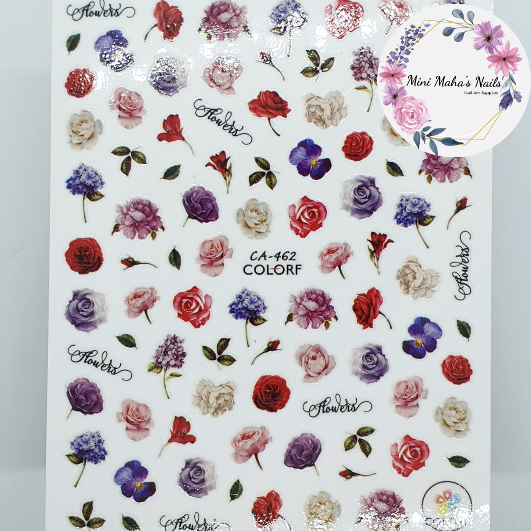 White Pink Red Purple Roses Flowers Floral Nature Nail Art Stickers CA462