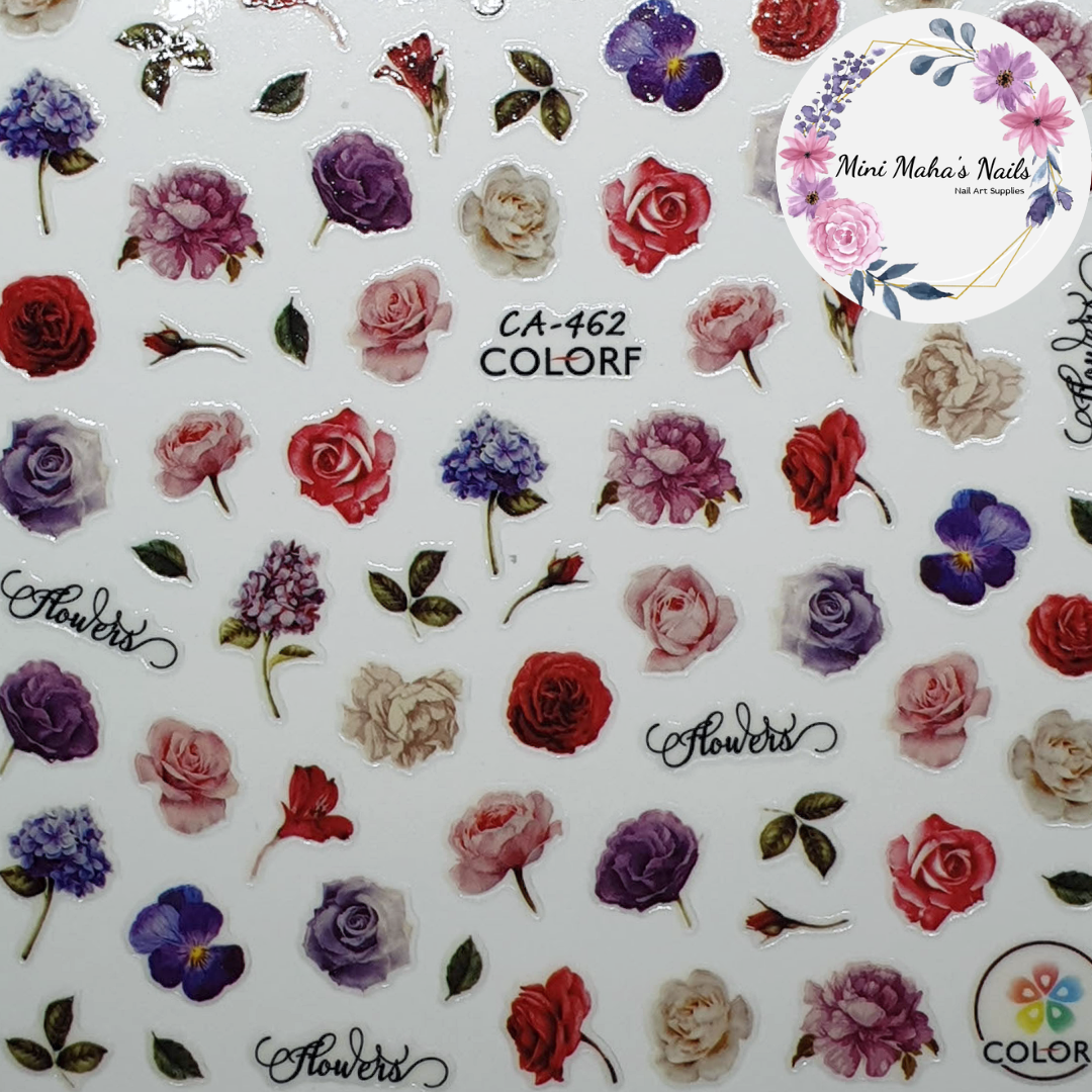 White Pink Red Purple Roses Flowers Floral Nature Nail Art Stickers CA462