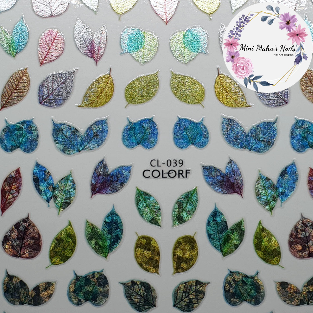 Green Blue Holographis Autumn Leaves Petals Nail Art Stickers CL039