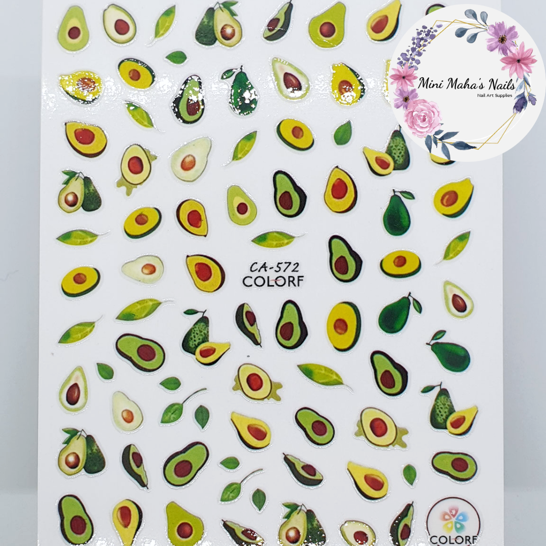 Avocado Fruit Green Yellow Nail Art Stickers CA572