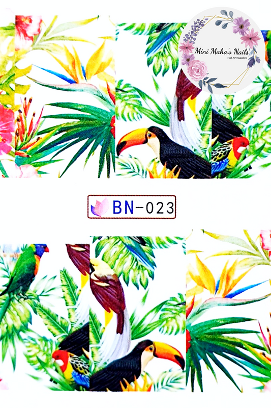 Tropical Plants Florals Toucan Bird Nail Art Water Decals BN023