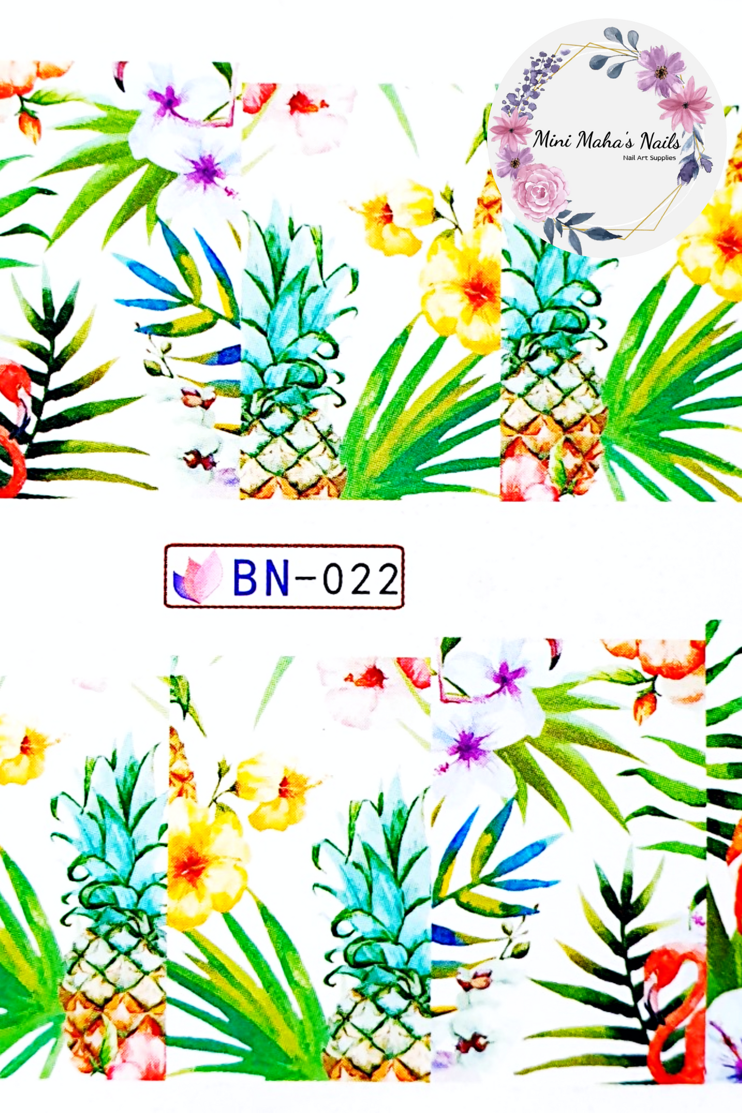 Tropical Pinapple Hibiscus Flowers Nail Art Water Decals BN022