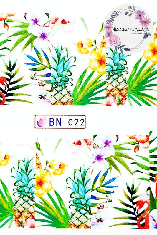 Tropical Pinapple Hibiscus Flowers Nail Art Water Decals BN022