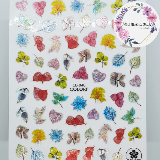 Holographic Autumn Leaves Flower Petals Plants Nail Art Stickers CL040