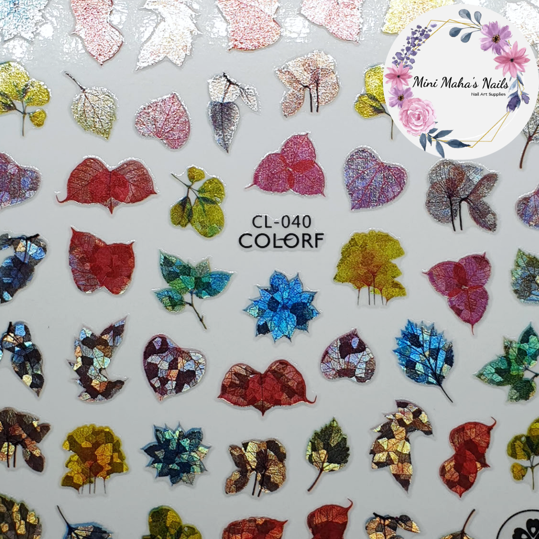 Holographic Autumn Leaves Flower Petals Plants Nail Art Stickers CL040