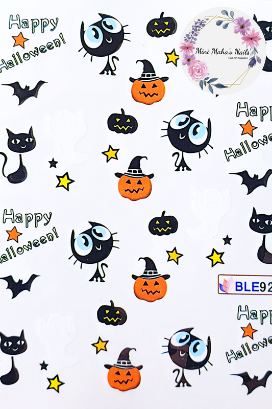 Halloween Cute Black Cats Bats Nail Art Water Decals BLE922