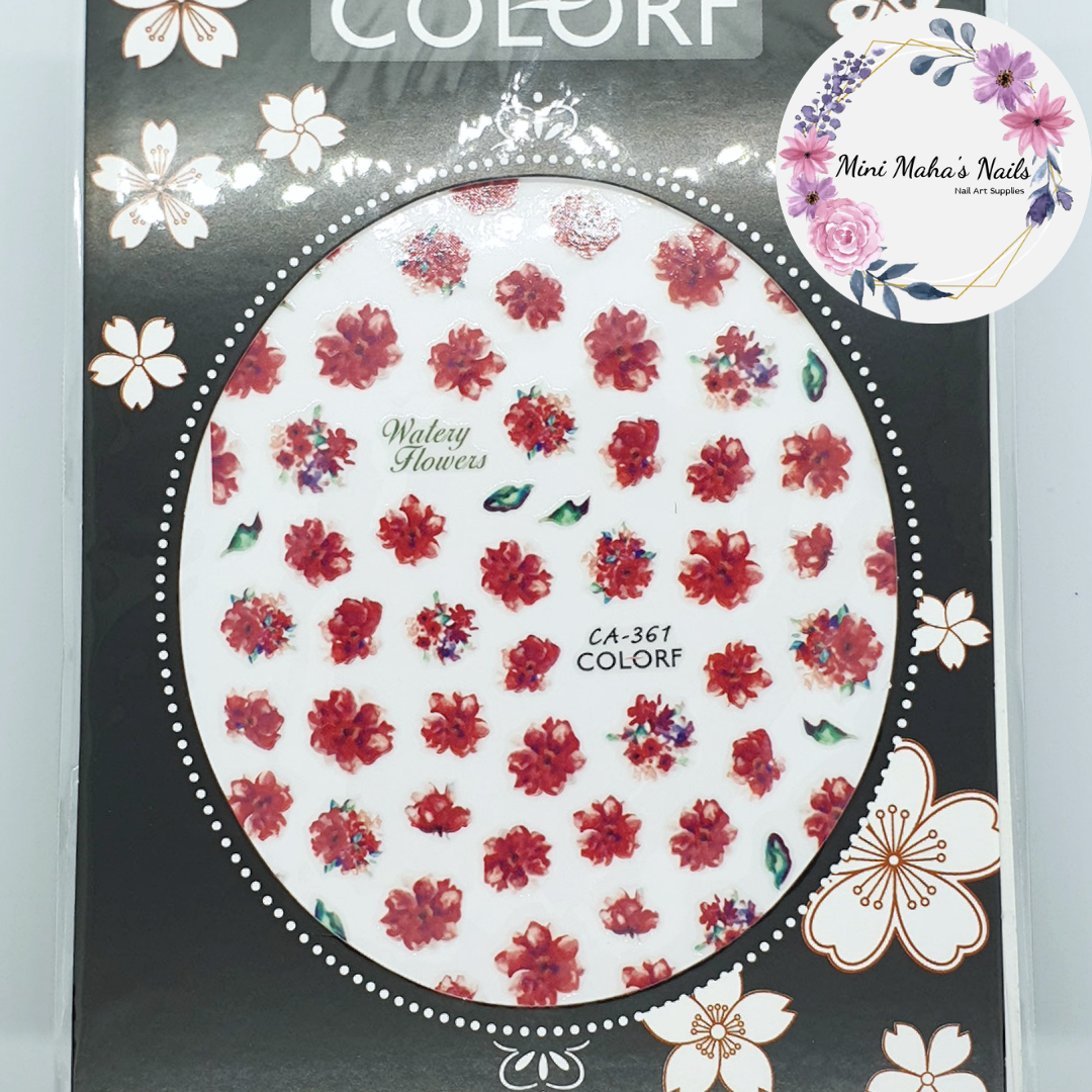 Red Blooming Flowers Forals Nail Art Stickers CA361