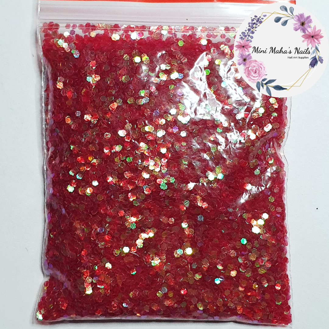 1 Bag Iridescent Red Hexagon Glitter