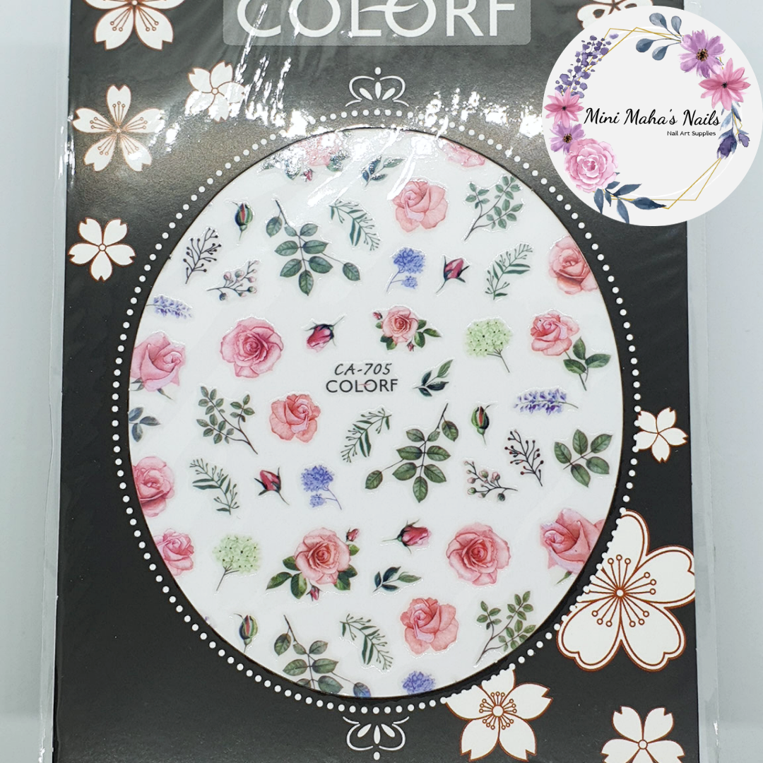 Pinke Roses Flowers Leaves Nature Florals Nail Art Stickers CA705