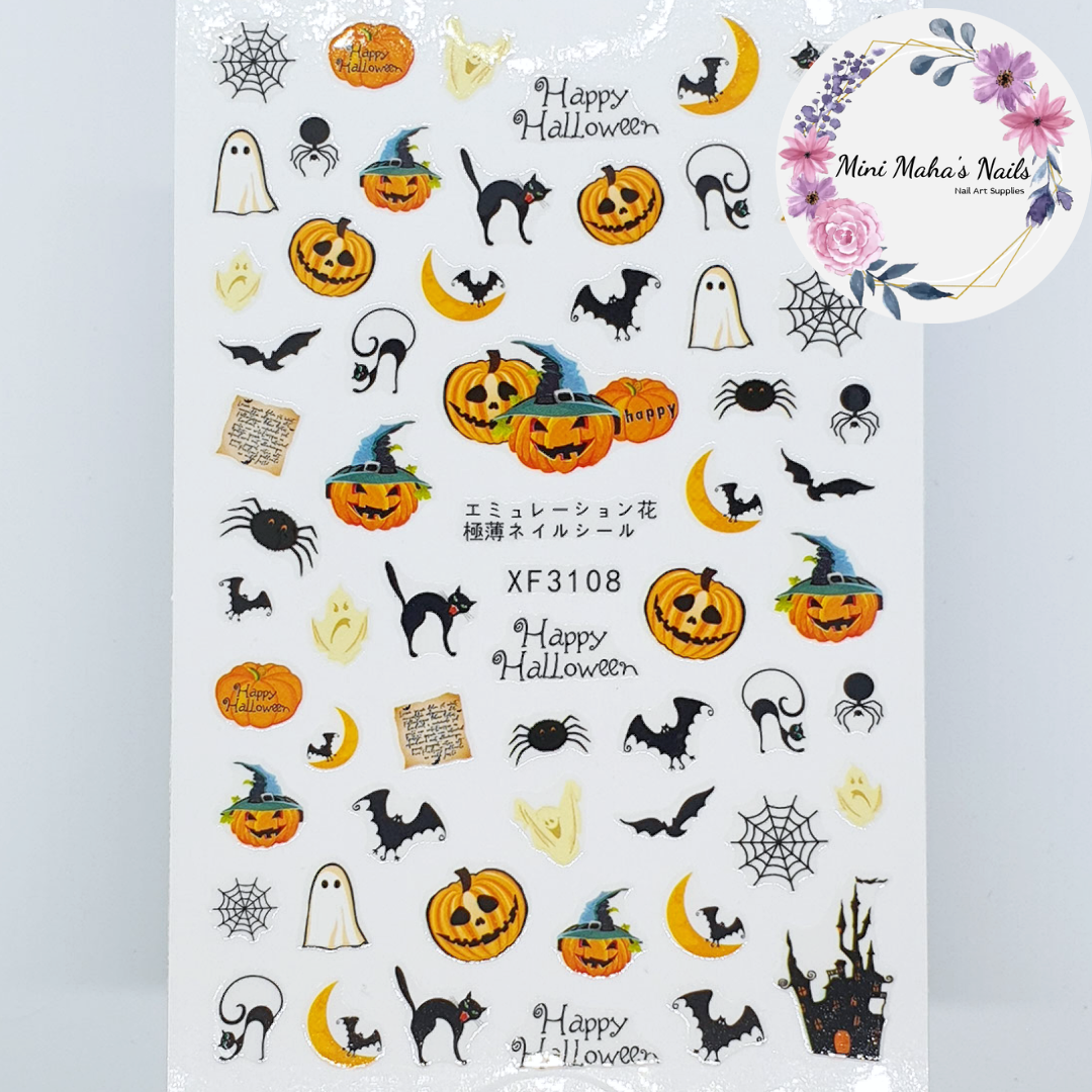 Halloween Pumpkins Bats Cats Spiders Ghosts Nail Art Stickers