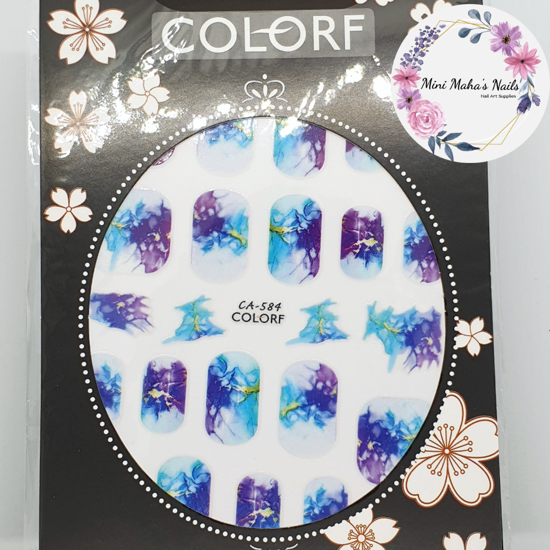 Purple and Blue Smokey Marble Nail Art Stickers CA684