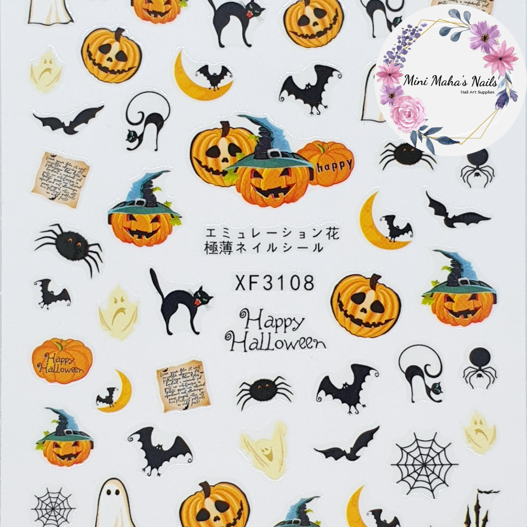 Halloween Pumpkins Bats Cats Spiders Ghosts Nail Art Stickers