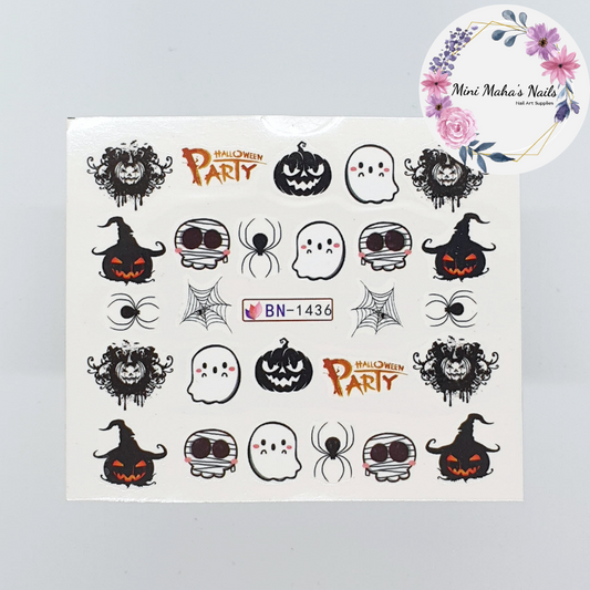 Halloween Cute Ghosts Pumpkins Zombies Nail Art Water Decals BN1436