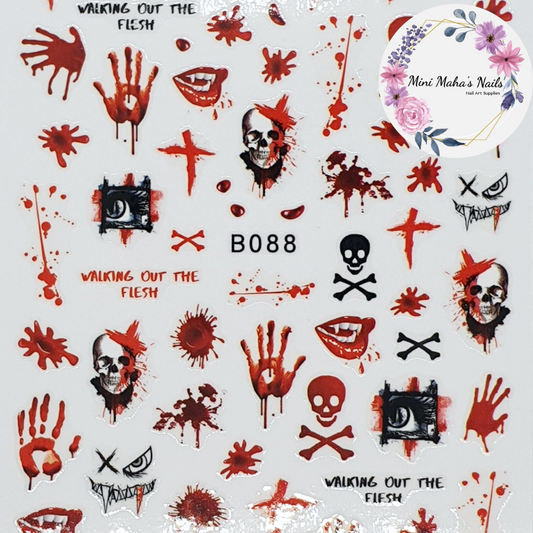 Halloween Blood Splatter Cross Skulls Bloody Print Nail Art Stickers B088