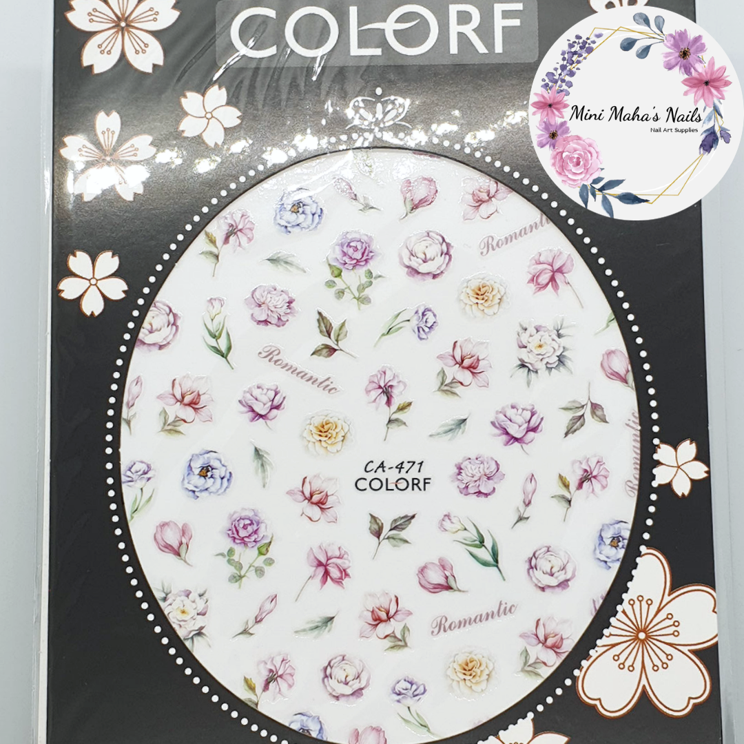 Pink and Purple Watercolour Flower Nail Art Stickers CA471