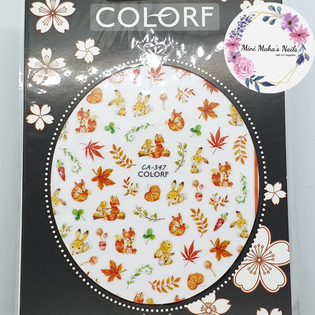 Autumn Leaves Bunnies Foxes Orange Plants Nail Art Stickers CA347