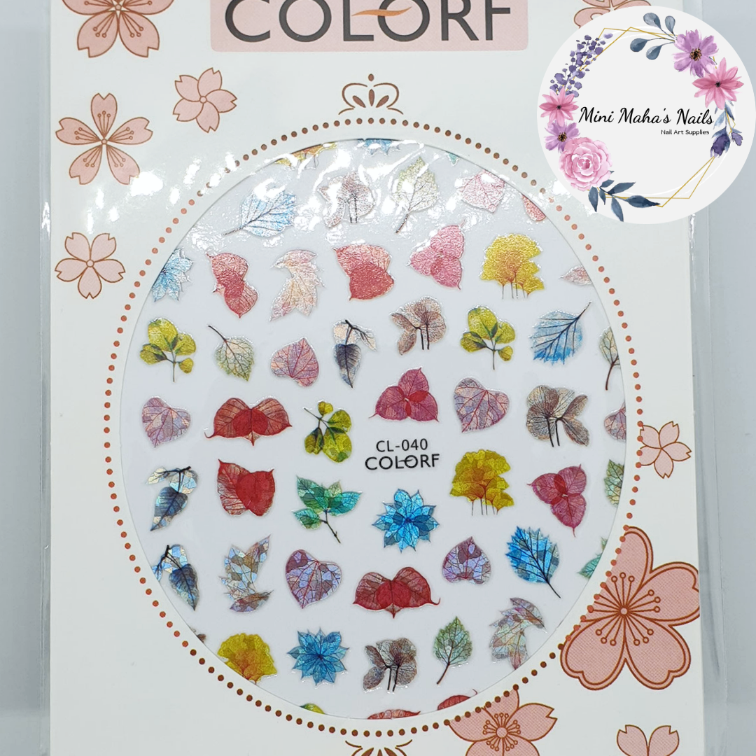 Holographic Autumn Leaves Flower Petals Plants Nail Art Stickers CL040