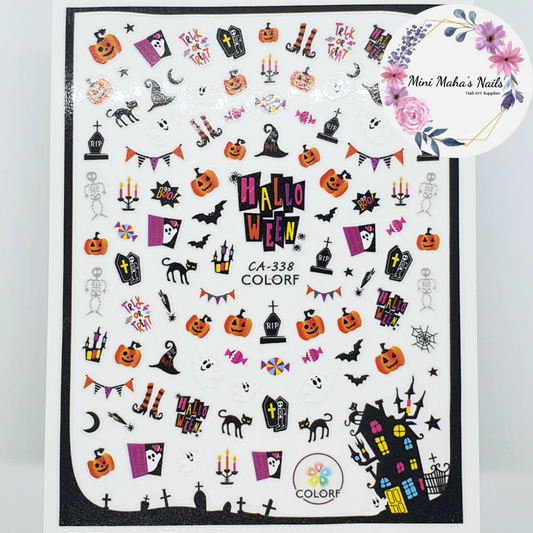 Halloween Party Skulls Bats Pumpkins Black Cats Nail Art Stickers CA338