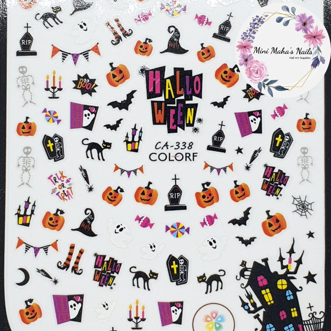 Halloween Party Skulls Bats Pumpkins Black Cats Nail Art Stickers CA338