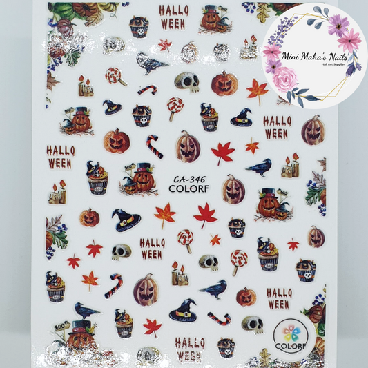 Halloween Autumn Skulls Candy Jack-o-Lanterns Nail Art Stickers CA346