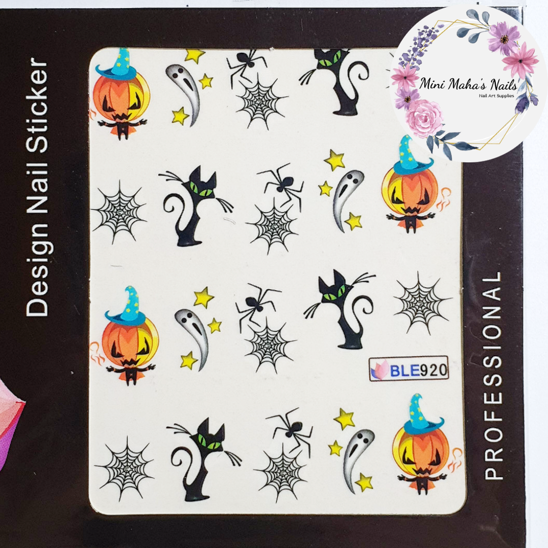 Halloween Black Cat Spider Webs Ghosts Nail Art Water Decals BLE920