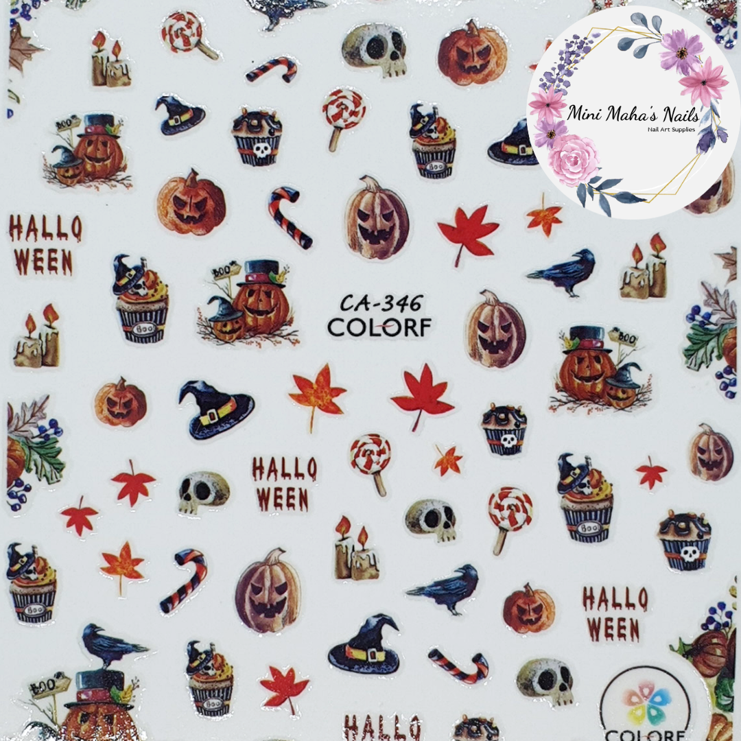 Halloween Autumn Skulls Candy Jack-o-Lanterns Nail Art Stickers CA346