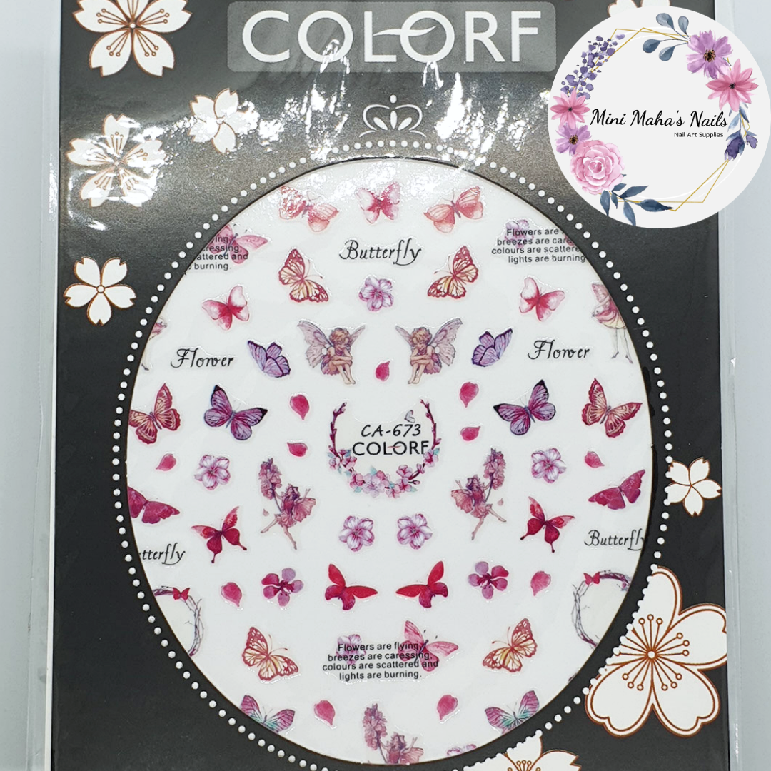 Pink and Purple Butterflies Fairies Flowers Nail Art Stickers CA673