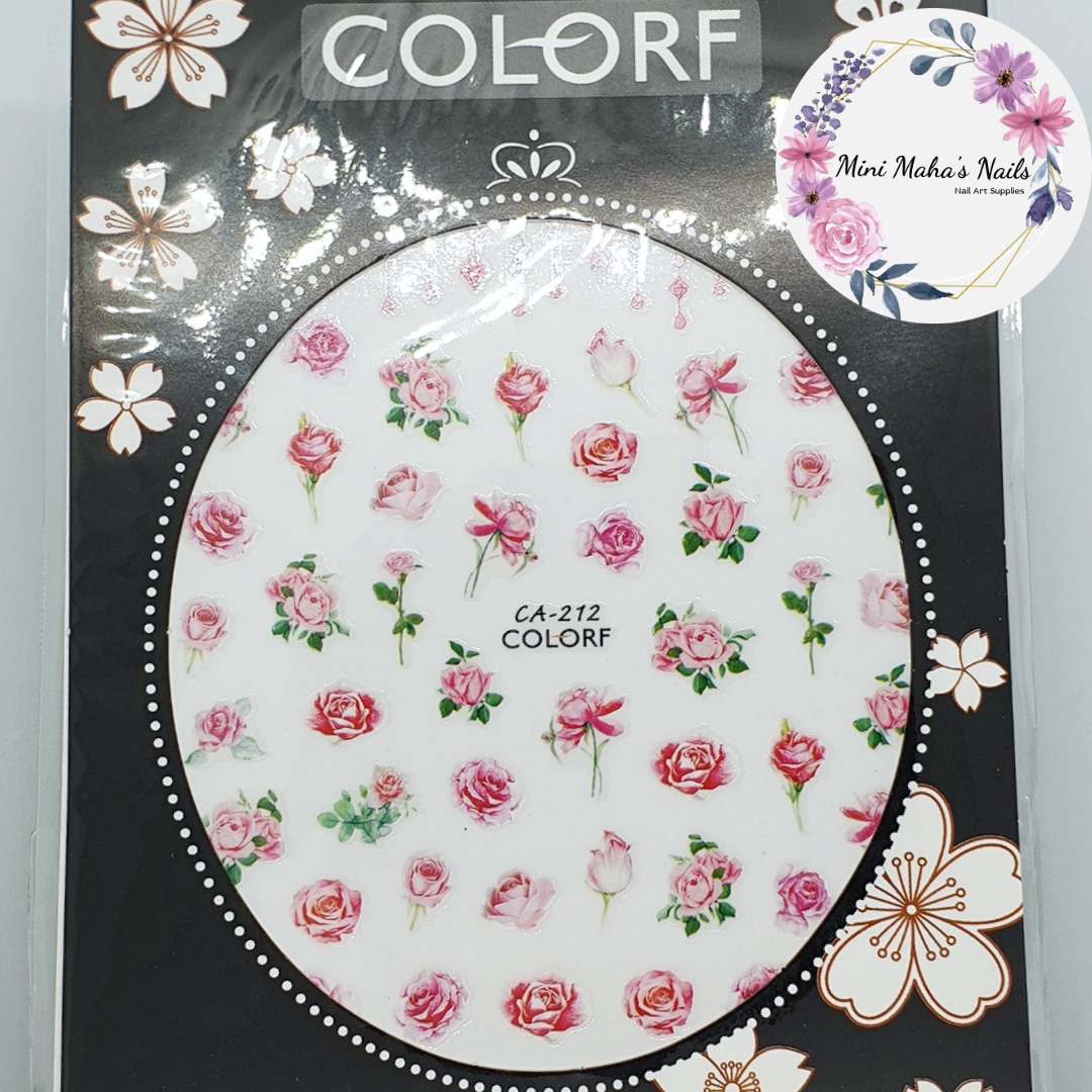 Pink Blooming Roses Flowers Florals Nature Plants Nail Art Stickers CA212