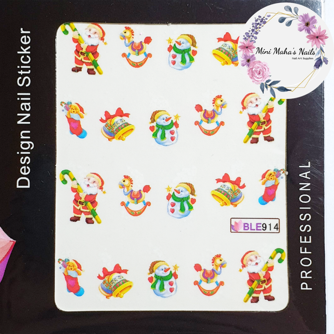 Christmas Toy Horse Snowman Santa Nail Art Water Decals BLE914