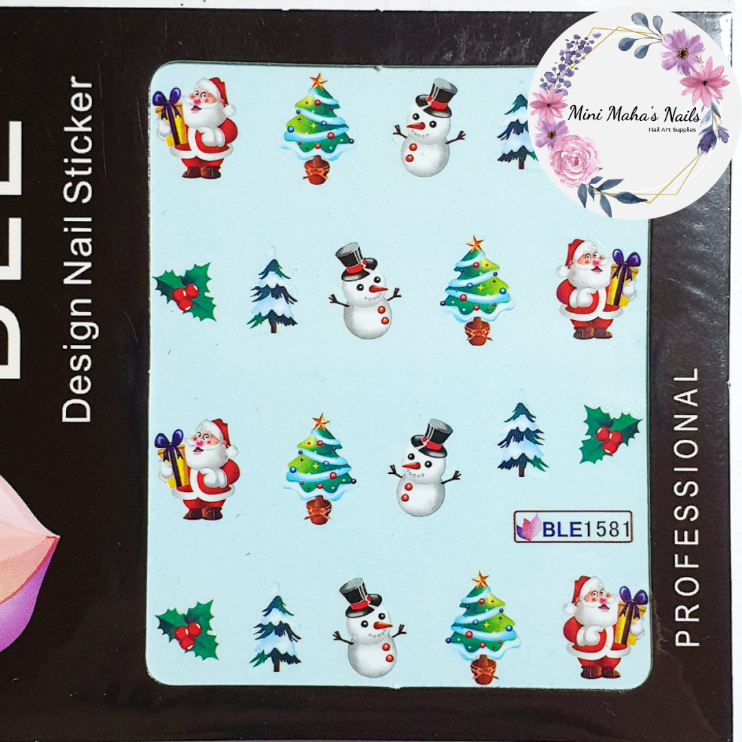 Christmas Trees Snowmen Santa Nail Art Water Decals BLE1581