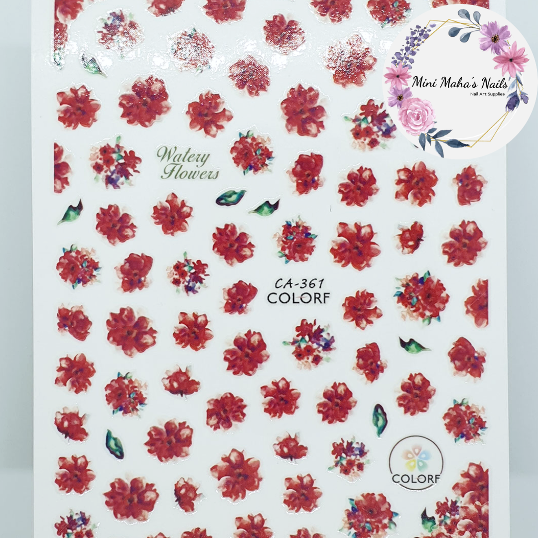 Red Blooming Flowers Forals Nail Art Stickers CA361