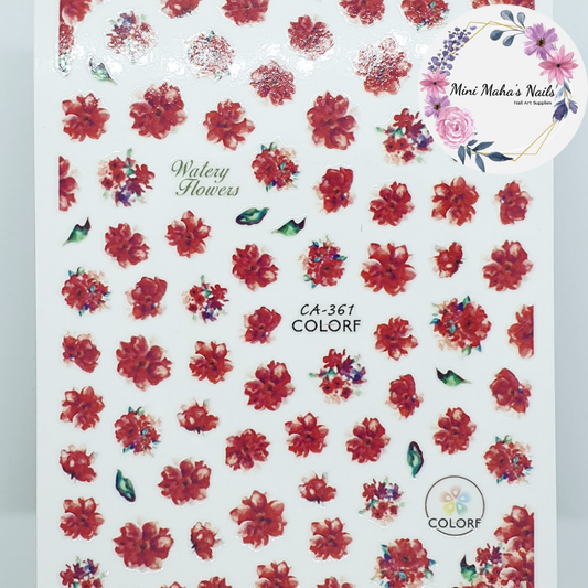 Red Blooming Flowers Forals Nail Art Stickers CA361