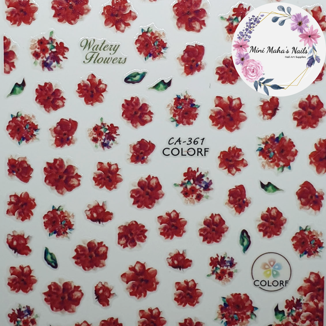 Red Blooming Flowers Forals Nail Art Stickers CA361