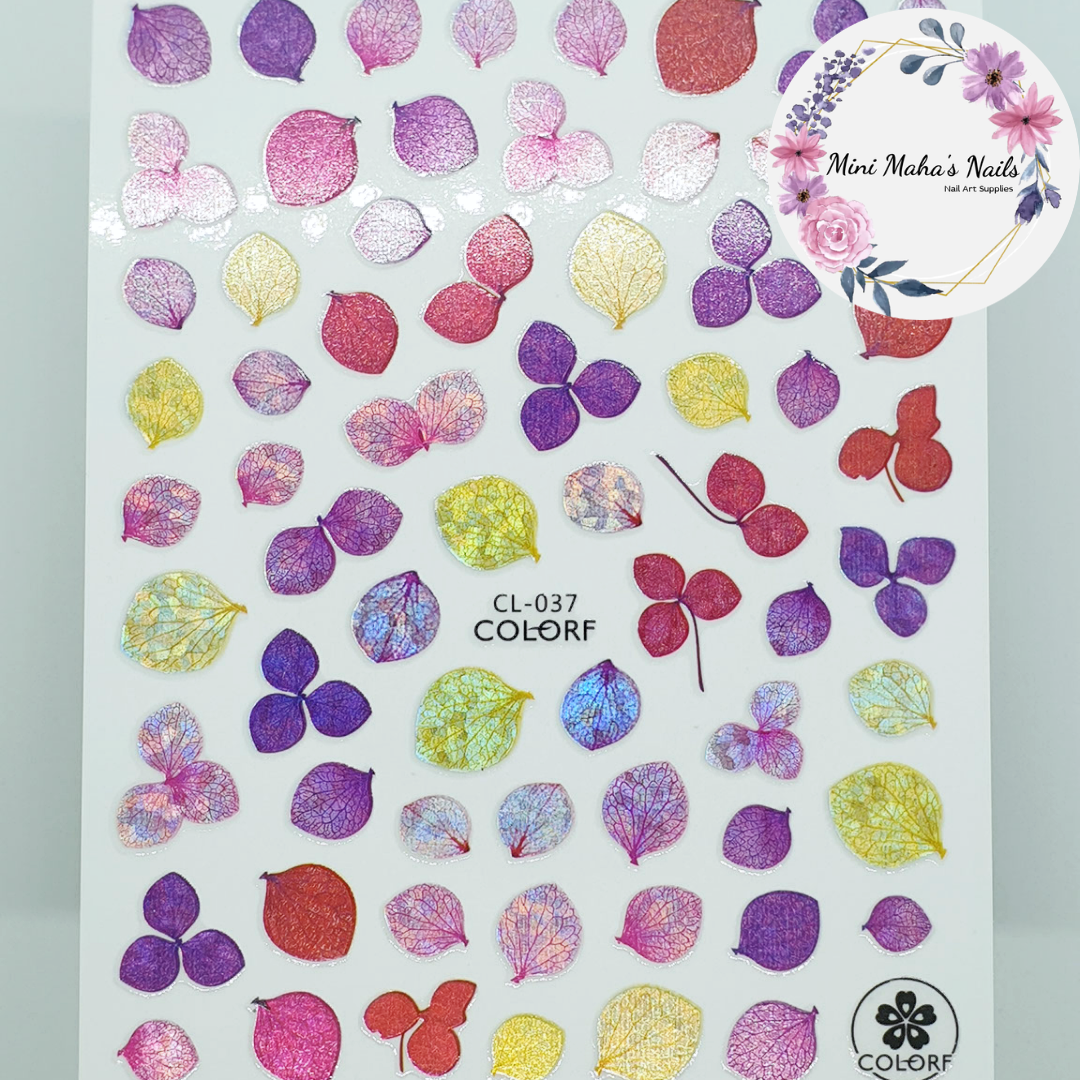 Purple Pink Holographic Flower Leaf Petals Nail Art Stickers CL037