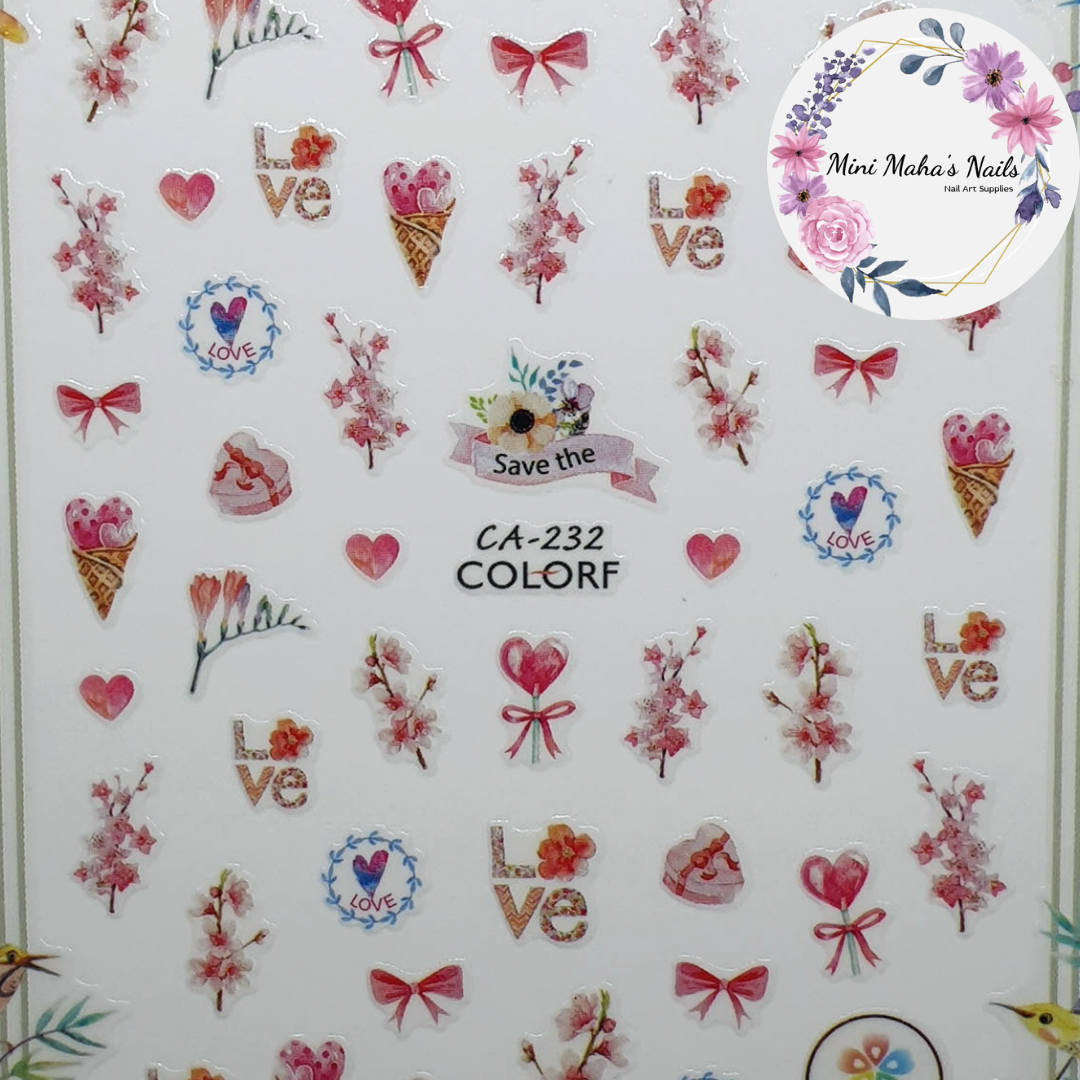 Valentines Hearts Cherry Blossoms Ice-Cream Love Nail Art Stickers CA232