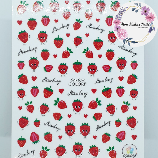 Cute Strawberries Fruit Berries Nail Art Stickers CA678