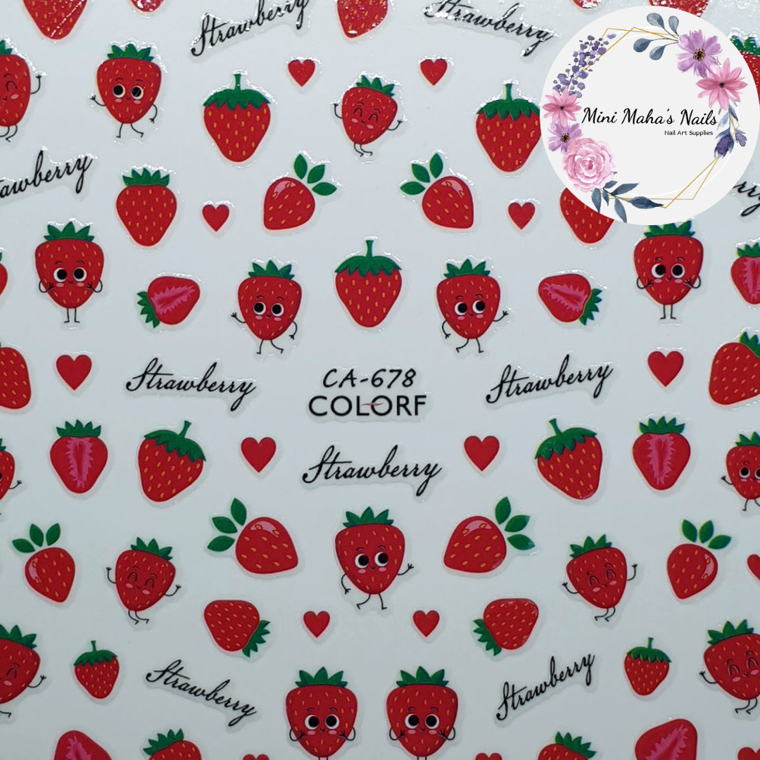 Cute Strawberries Fruit Berries Nail Art Stickers CA678