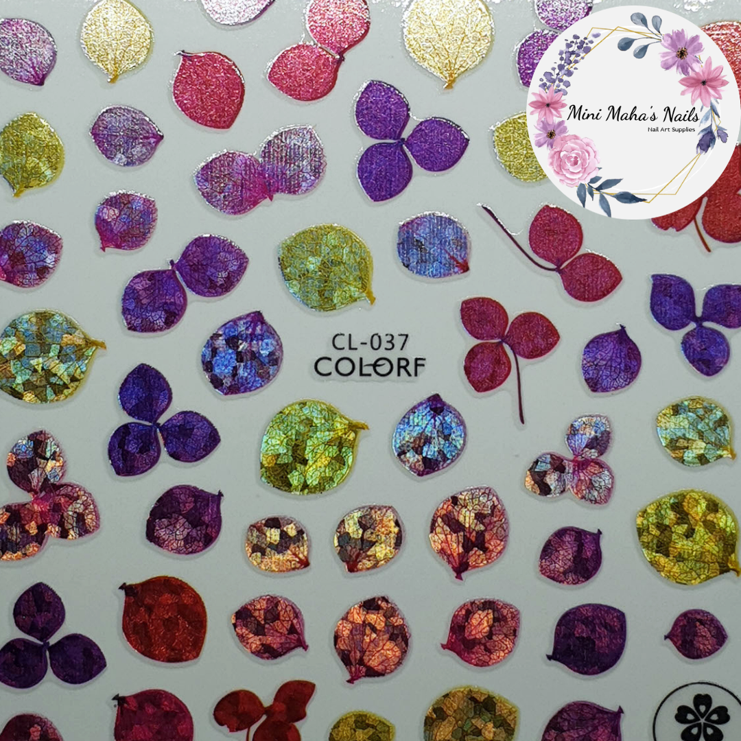 Purple Pink Holographic Flower Leaf Petals Nail Art Stickers CL037