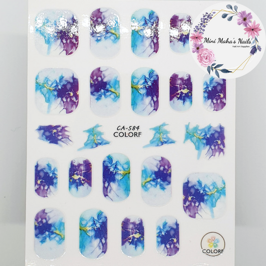 Purple and Blue Smokey Marble Nail Art Stickers CA684