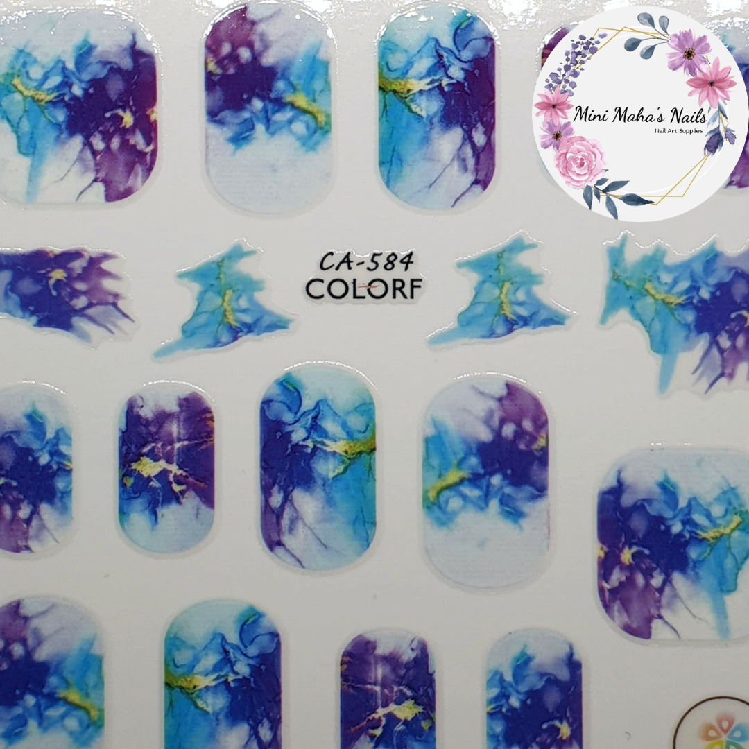 Purple and Blue Smokey Marble Nail Art Stickers CA684