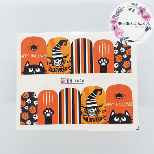 Orange and Black Cat Halloween Nail Art Water Decals BLE1024