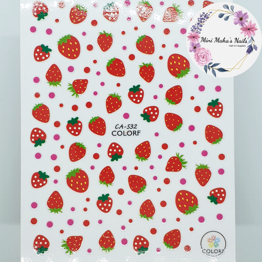 Cute Red Strawberries Fruit Nail Art Stickers CA532