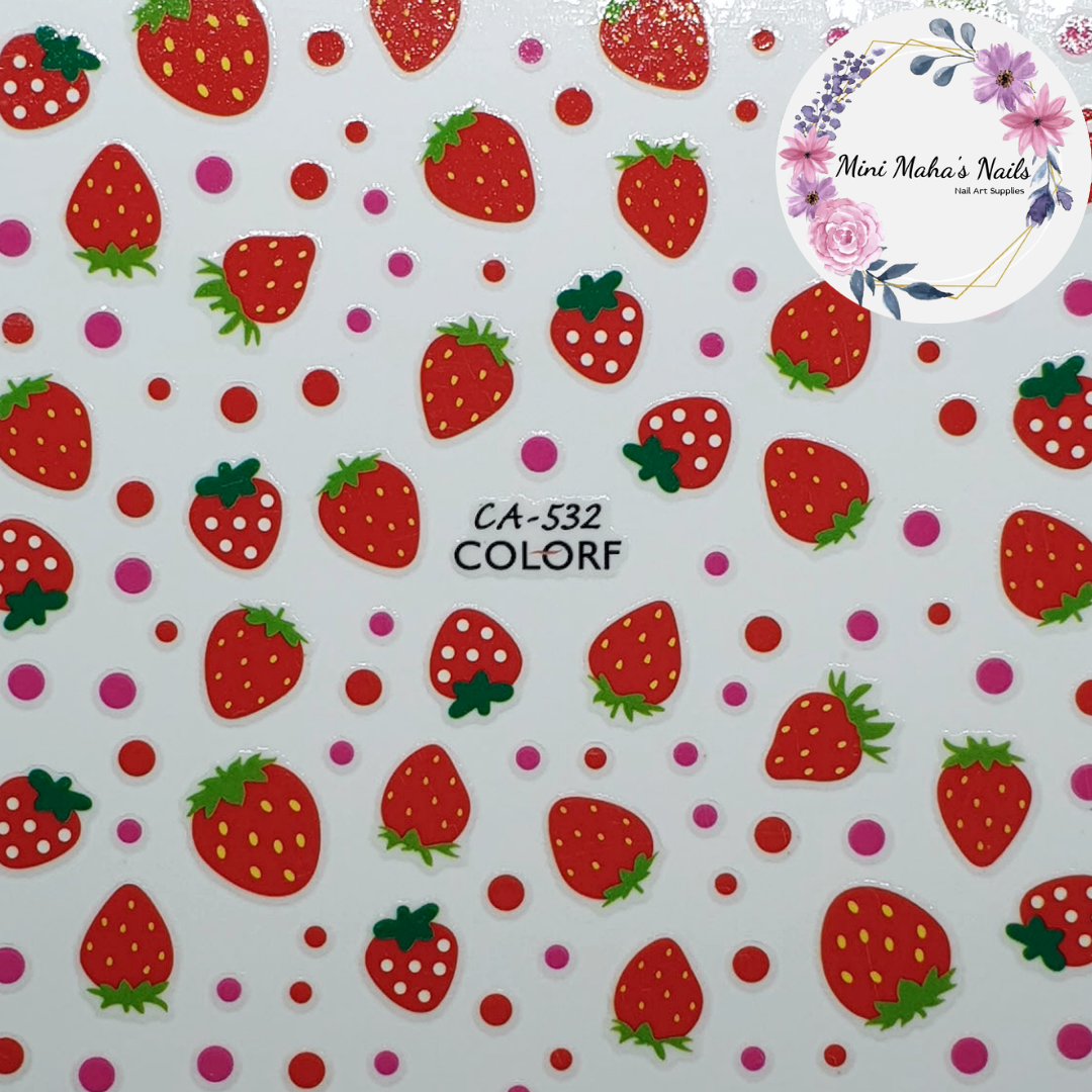 Cute Red Strawberries Fruit Nail Art Stickers CA532