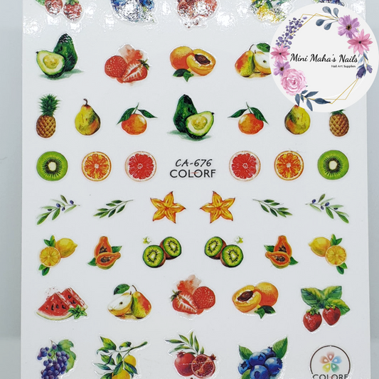 Exotic Fruits Avocado Pineapple Berries Nail Art Stickers CA676