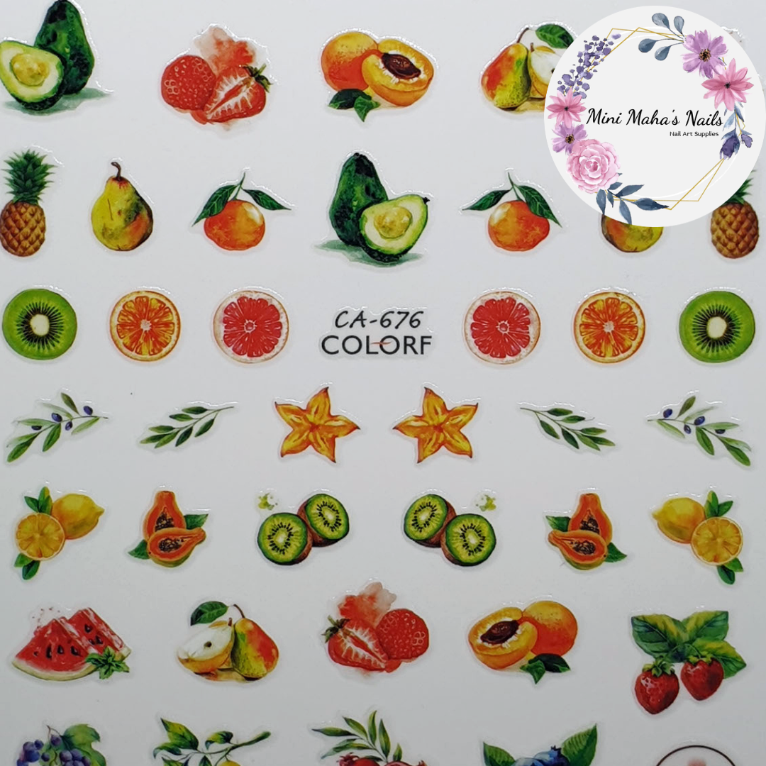 Exotic Fruits Avocado Pineapple Berries Nail Art Stickers CA676