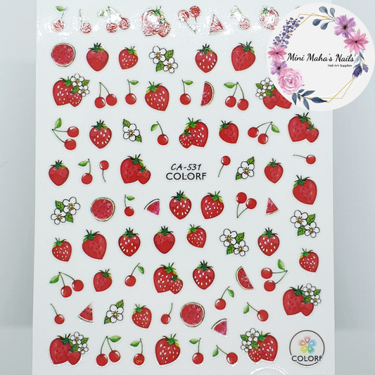 Red Fruits Strawberries Cherries Watermelon Nail Art Stickers CA531