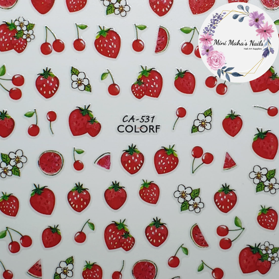 Red Fruits Strawberries Cherries Watermelon Nail Art Stickers CA531