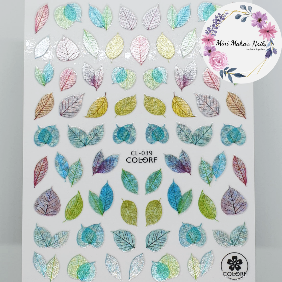 Green Blue Holographis Autumn Leaves Petals Nail Art Stickers CL039