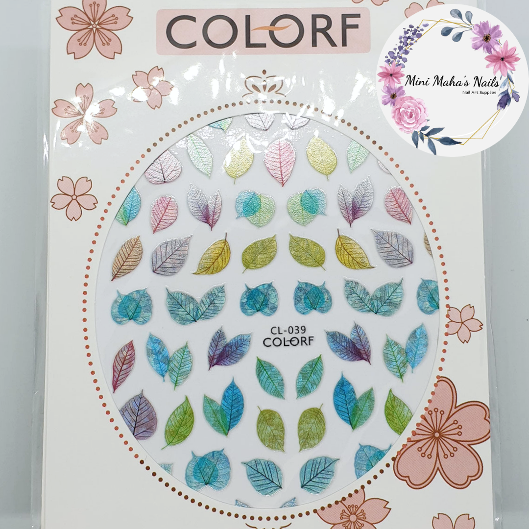 Green Blue Holographis Autumn Leaves Petals Nail Art Stickers CL039