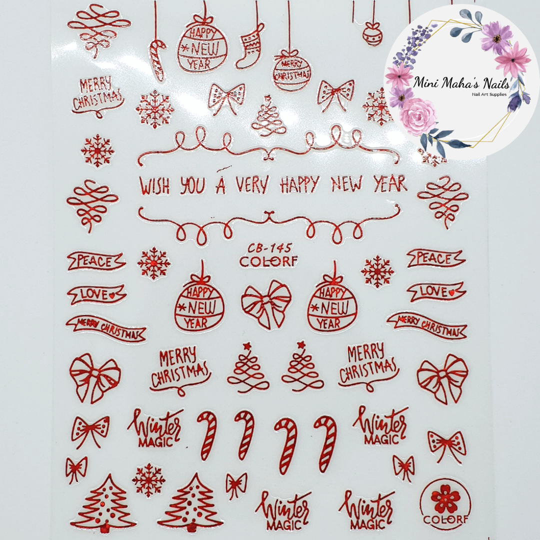 Red Holographic Christmas Tree Candy Canr Ornaments Nail Art Stickers CB145